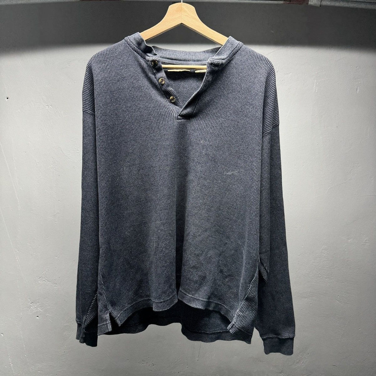 1990s Thrashed Faded Distressed Ribbed Cotton Henley Shirt