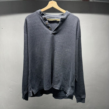 1990s Thrashed Faded Distressed Ribbed Cotton Henley Shirt