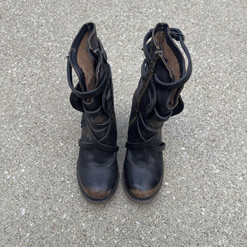 2000s Freebird Women's Lace Strap Faded Leather Boots
