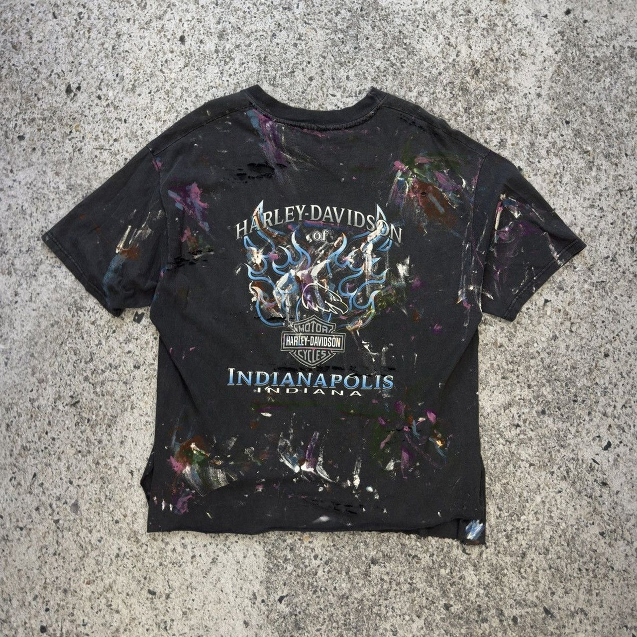 1990s Harley Davidson Thrashed Paint Splattered Tee