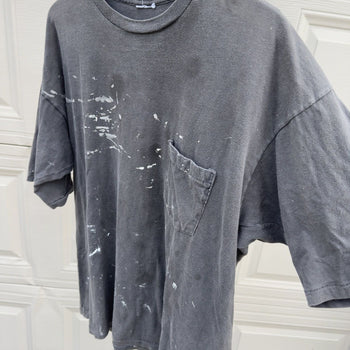 1990s Faded Black Thrashed Stained Painted Pocket Tee