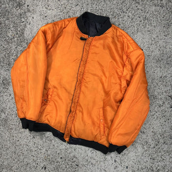 1980S REVERSIBLE NAVY ORANGE OVERSIZED MA-1 BOMBER JACKET