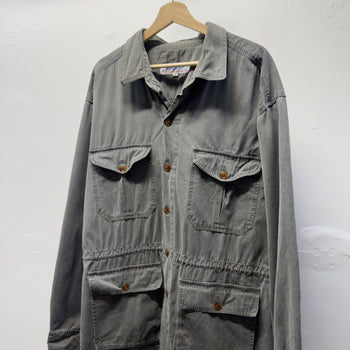 Vintage 1990s Faded Grey Cotton Twill Utility Parka Jacket