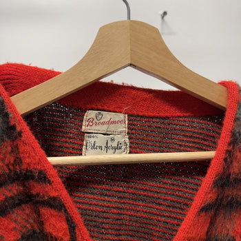 Vintage 1960s Red Plaid Acrylic Cardigan Sweater