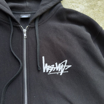 STUSSY FLIPPED LOGO ZIP UP HOODIE BLACK