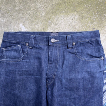 2000S Y2K RAW BLUE BAGGY CYBER WING DENIM SEQUIN JEANS