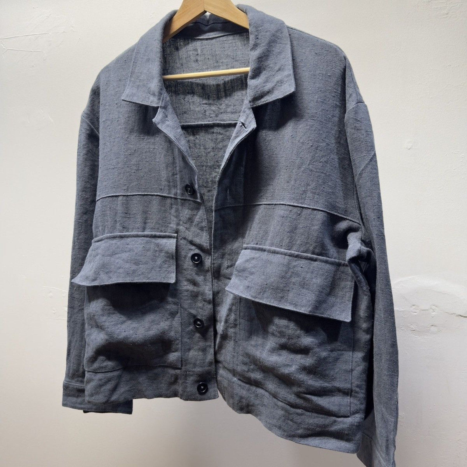 William Frederick Dusty Blue Butcher Linen Cafe Jacket