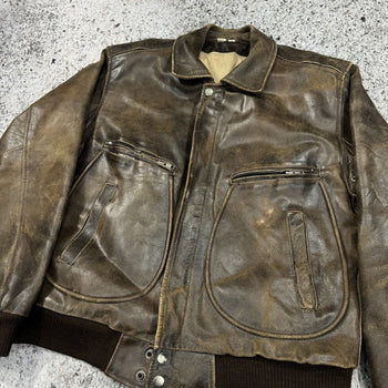 1980S/1990S BURNT THRASHED FADED OVERSIZED LEATHER JACKET