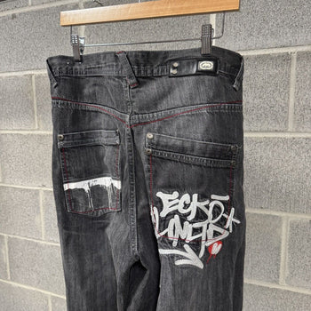 2000s Y2K Faded Ecko Baggy Embroidered Denim Skater Jeans