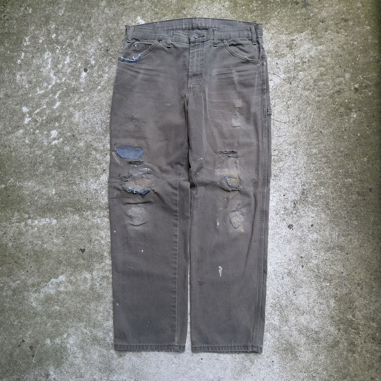 2000s DICKIES THRASHED REPAIRED FADED CANVAS WORK PANTS