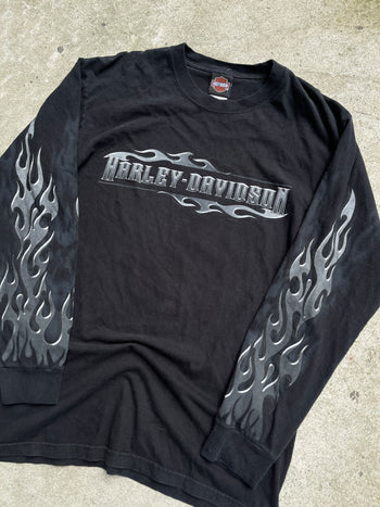 2000S HARLEY DAVIDSON SILVER FLAME LONGSLEEVE TEE