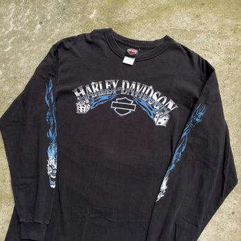 2000S HARLEY DAVIDSON DICE CLOWN BLUE FLAME LONGSLEEVE TEE