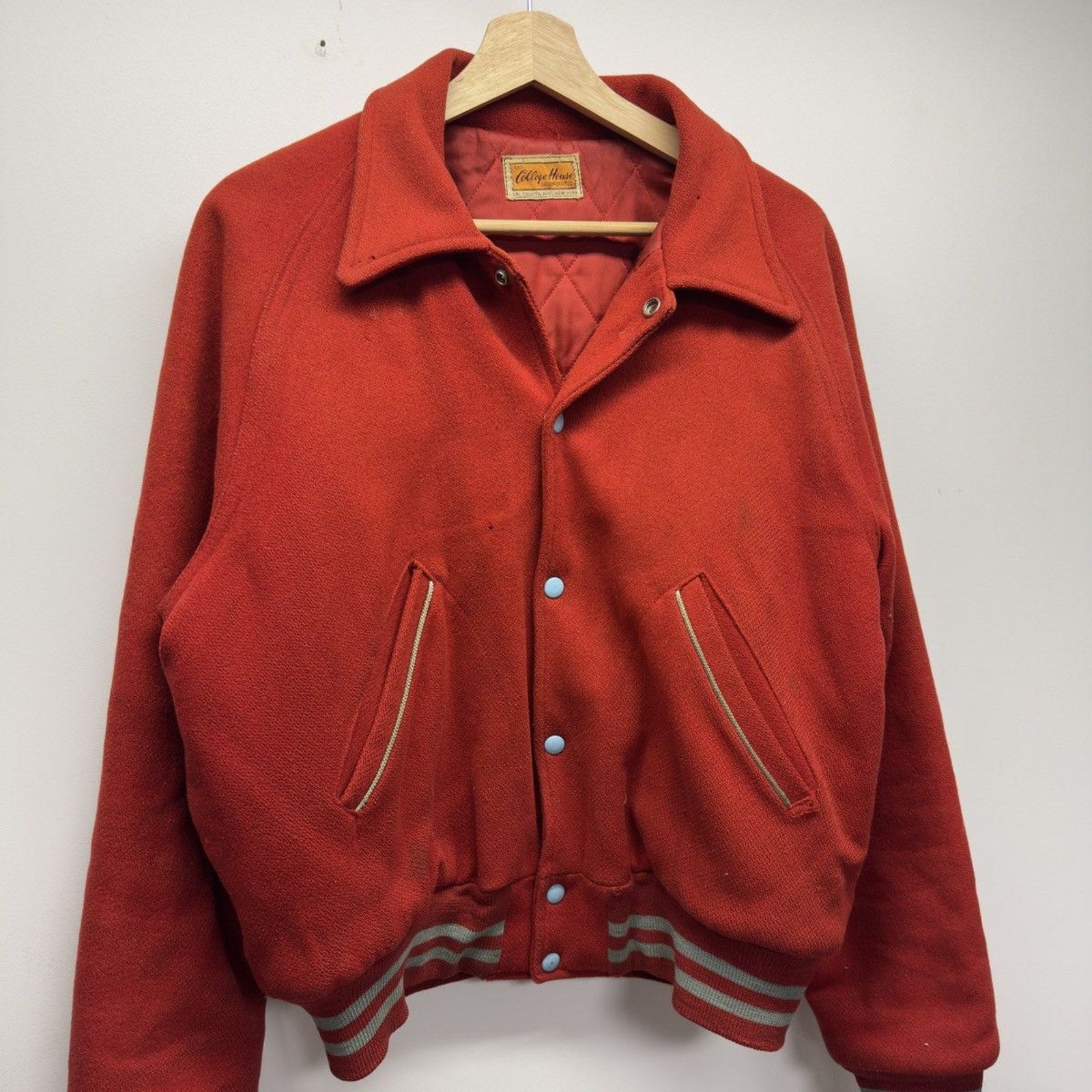 Vintage 1950s Distressed Red Wool Varsity Jacket
