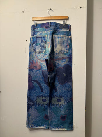 OUR LEGACY THIRD CUT DIGITAL CHALK PRINT FLOWER HANK GRUNER DENIM JEANS