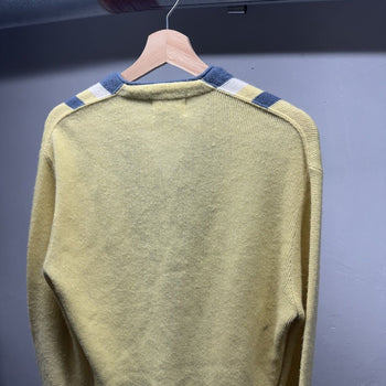 1970s Faded Orlon Acrylic Vertical Striped Cardigan Sweater