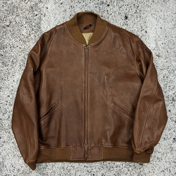 BROWN FULL GRAIN COW LEATHER CUSTOM OVERSIZED BASEBALL JACKET