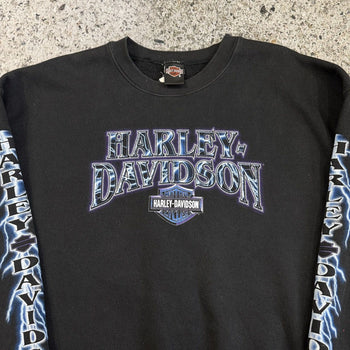 Sudadera con el logotipo de un rayo descolorido de Harley-Davidson de los años 2000