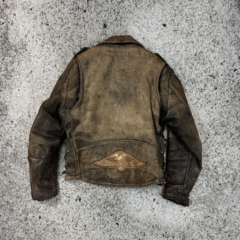 1990S AGED FADED LEATHER MOTORCYCLE JACKET