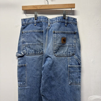 Vintage 1990s Made in USA Carhartt Faded Denim Double Knee Carpenter Pants