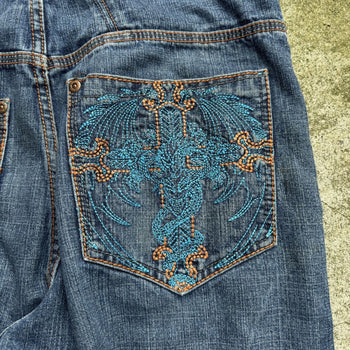 2000s Y2K BAGGY DRAGON CROSS FLAME DENIM SKATER JEANS