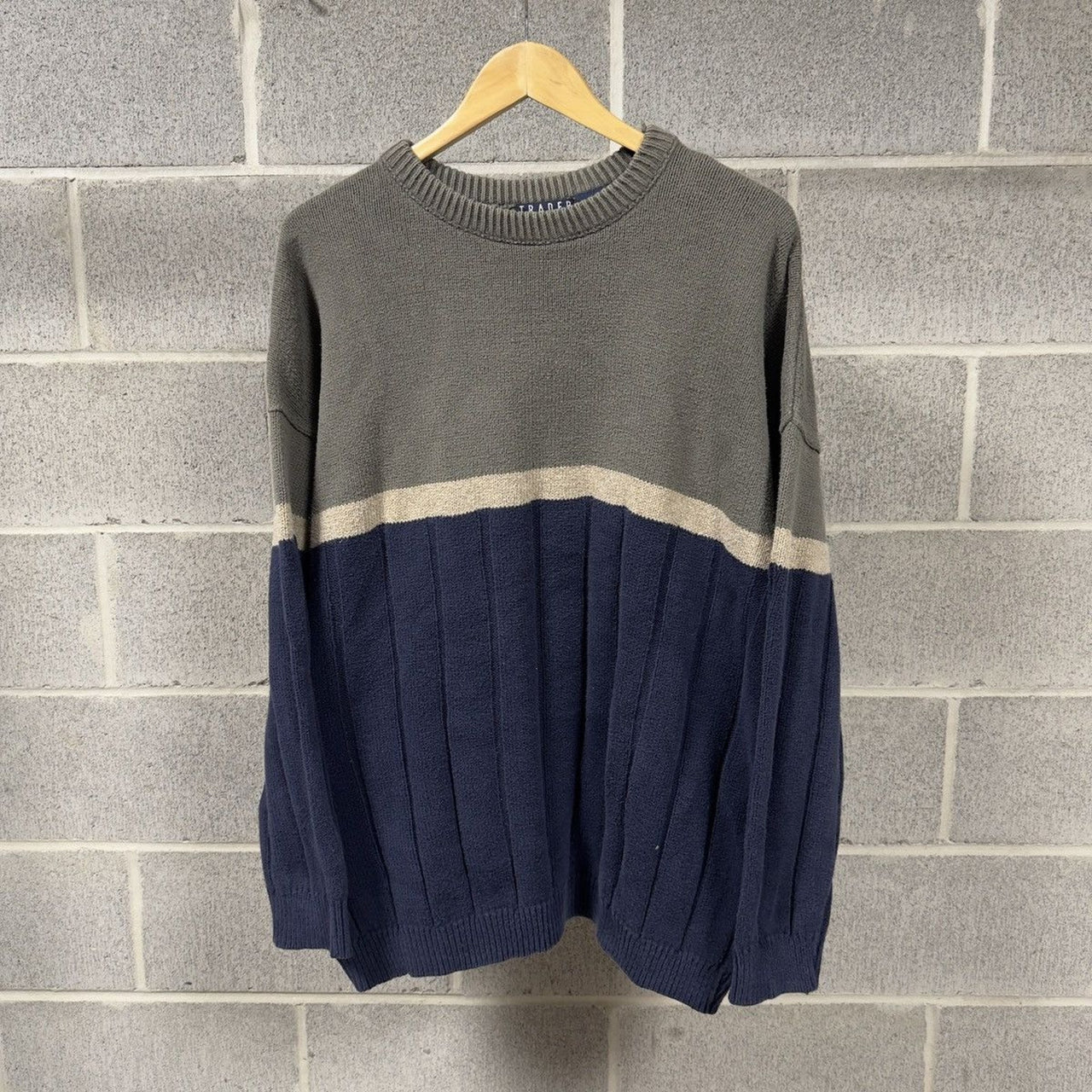 1990s Blue Green Ribbed Cotton Sweater