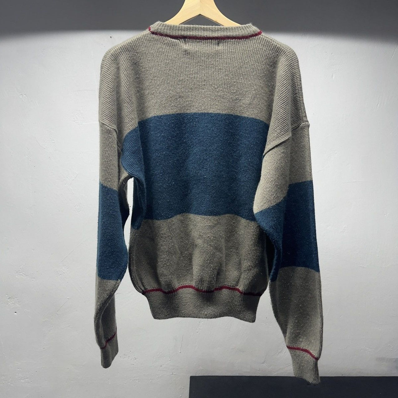 1990s Faded Two Tone Green Blue Striped Sweater