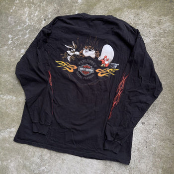 2000S HARLEY DAVIDSON TAZ LOONEY TUNES FLAME LONGSLEEVE TEE