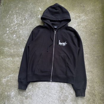 STUSSY FLIPPED LOGO ZIP UP HOODIE BLACK