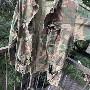 1980s Thrashed Camo Cargo Fatigue Shirt