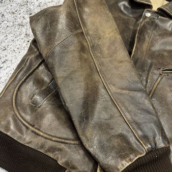 1980S/1990S BURNT THRASHED FADED OVERSIZED LEATHER JACKET