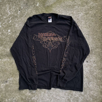 2000S HARLEY DAVIDSON FADED METAL FLAME LOGO LONGSLEEVE TEE