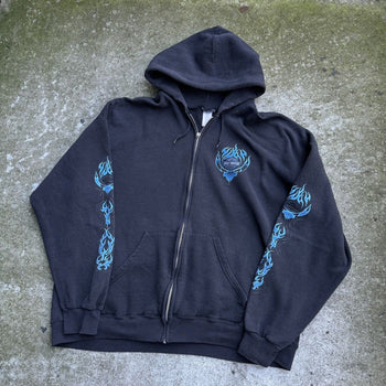 2000s HARLEY DAVIDSON FADED BLUE SKULL FLAME ZIP UP HOODIE