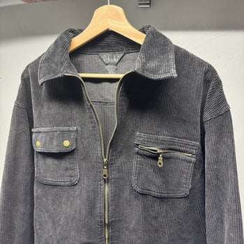 1990s Faded Black Corduroy Zip Up Shirt Jacket