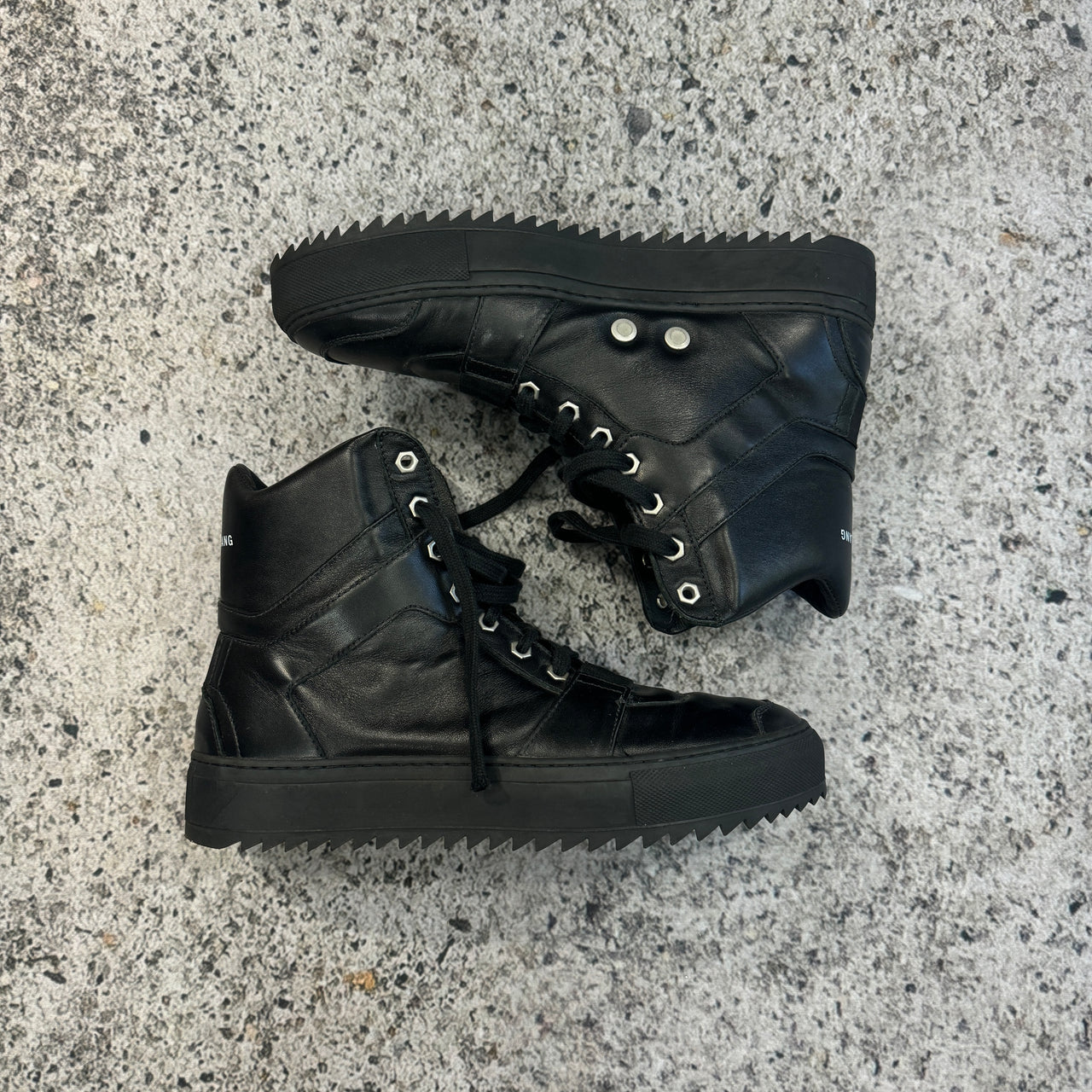 HELMUT LANG BLACK SMOOTH LEATHER HIGH TOP SNEAKER BOOTS