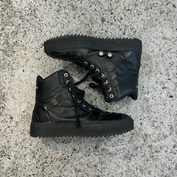 HELMUT LANG BLACK SMOOTH LEATHER HIGH TOP SNEAKER BOOTS