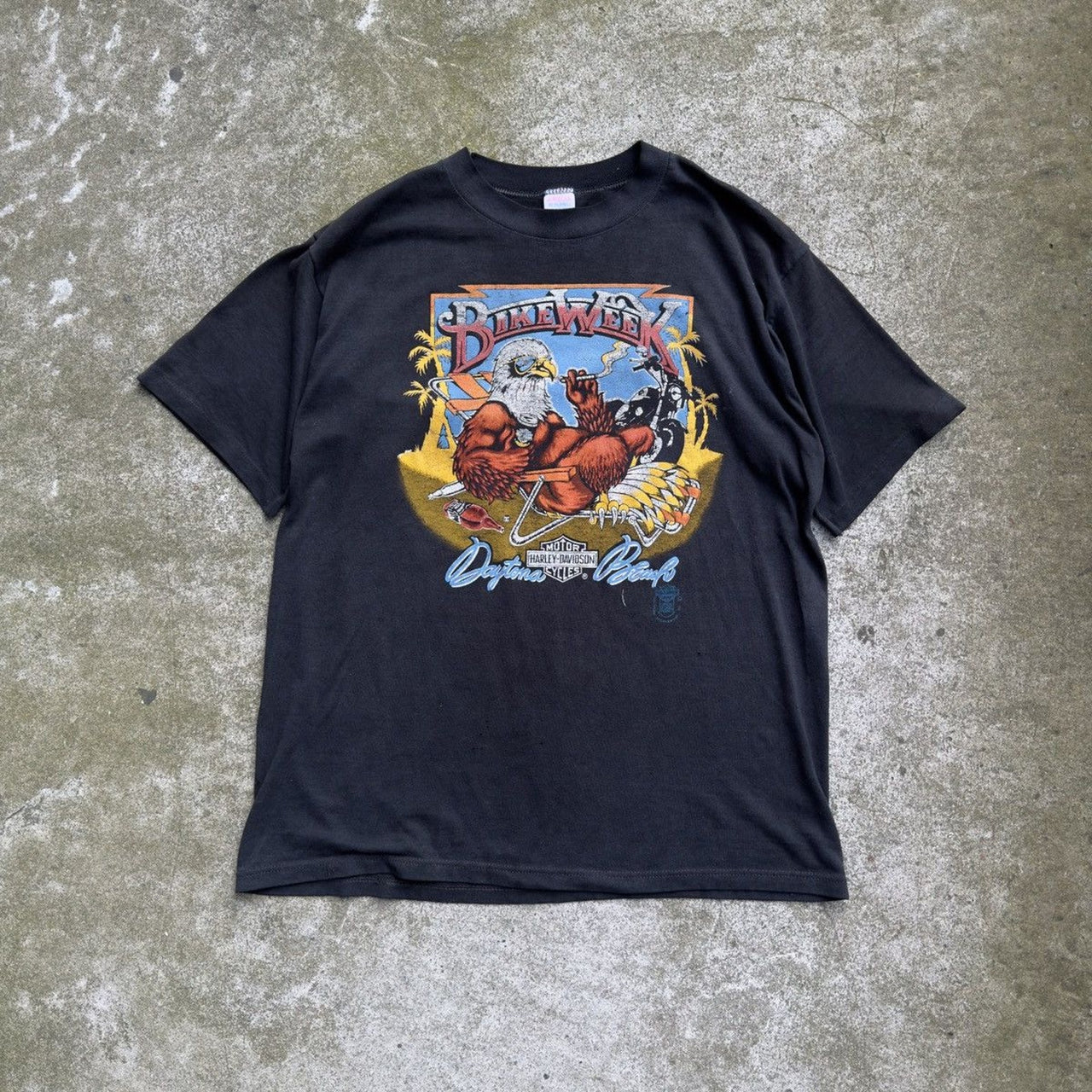 1980S THRASHED HARLEY DAVIDSON DAYTONA SMOKING EAGLE TEE