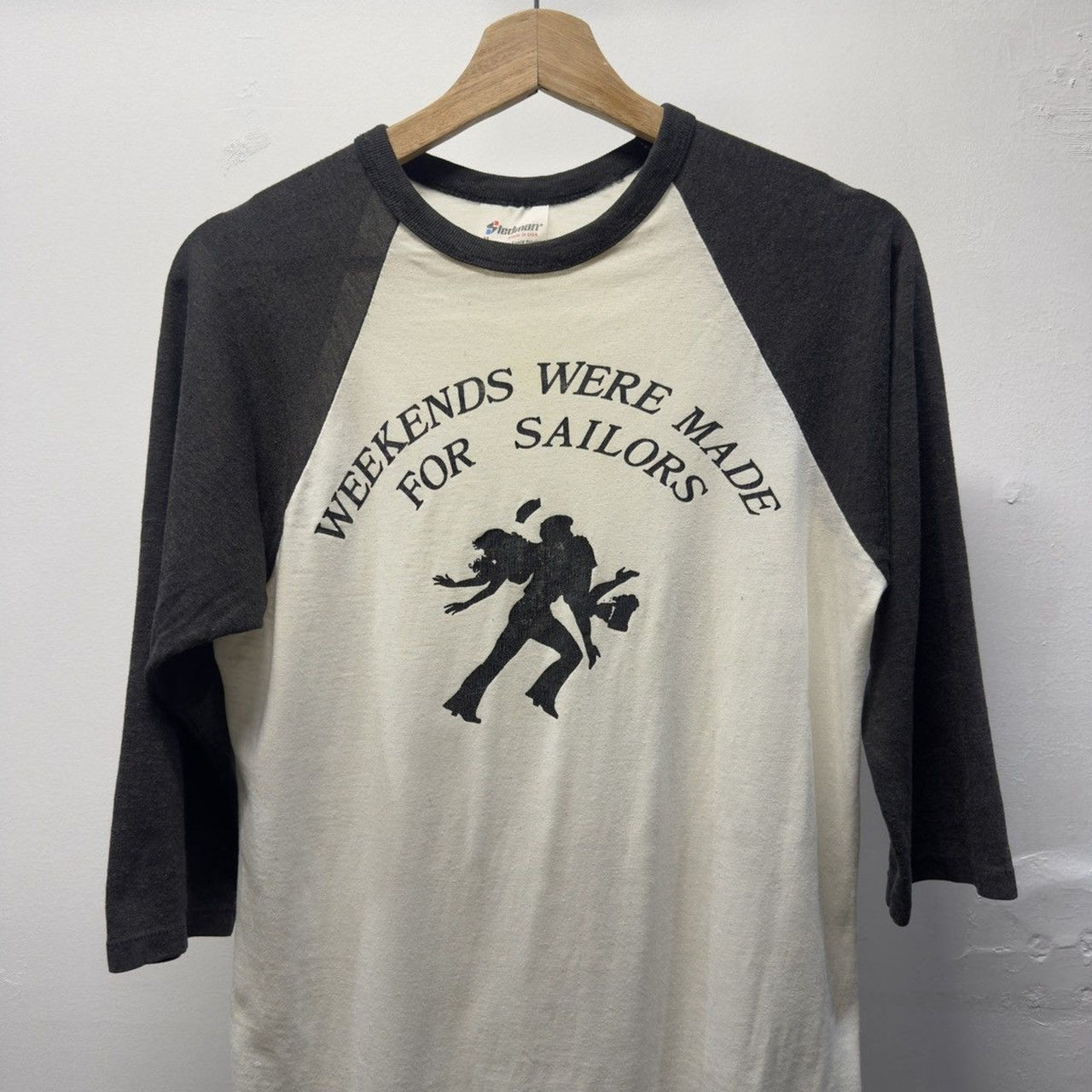 Vintage 1980s Made in USA Faded Distressed Sailor Raglan Tee