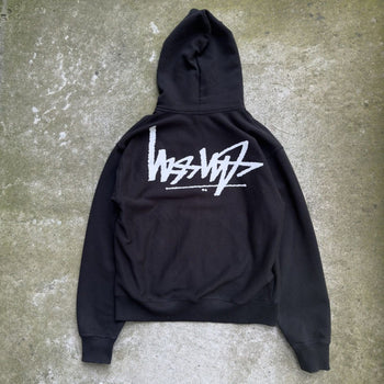 STUSSY FLIPPED LOGO ZIP UP HOODIE BLACK