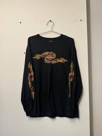 2000s HARLEY DAVIDSON BARBED WIRE FLAME LONGSLEEVE TEE