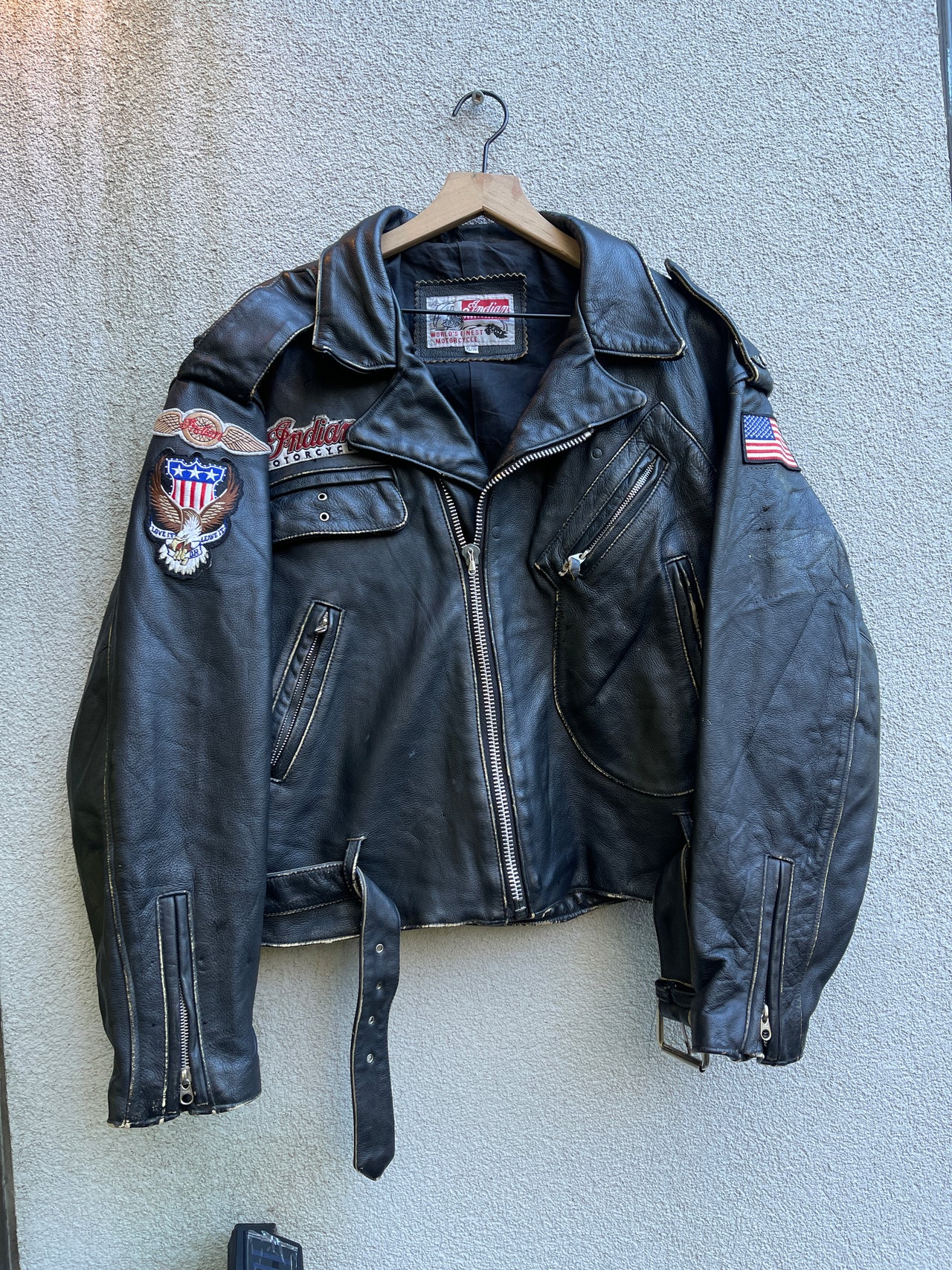 1980S INDIAN MOTORCYCLES PATCHED GENUINE LEATHER BIKER JACKET