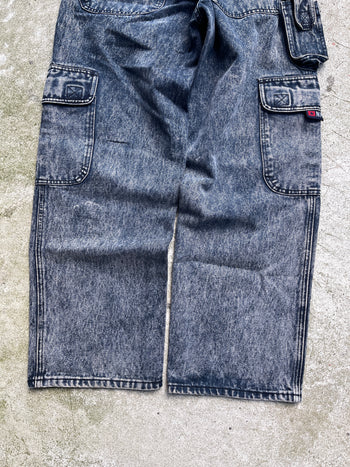 2000s MULTI CARGO POCKET STONE WASHED WIDE LEG DENIM JEANS