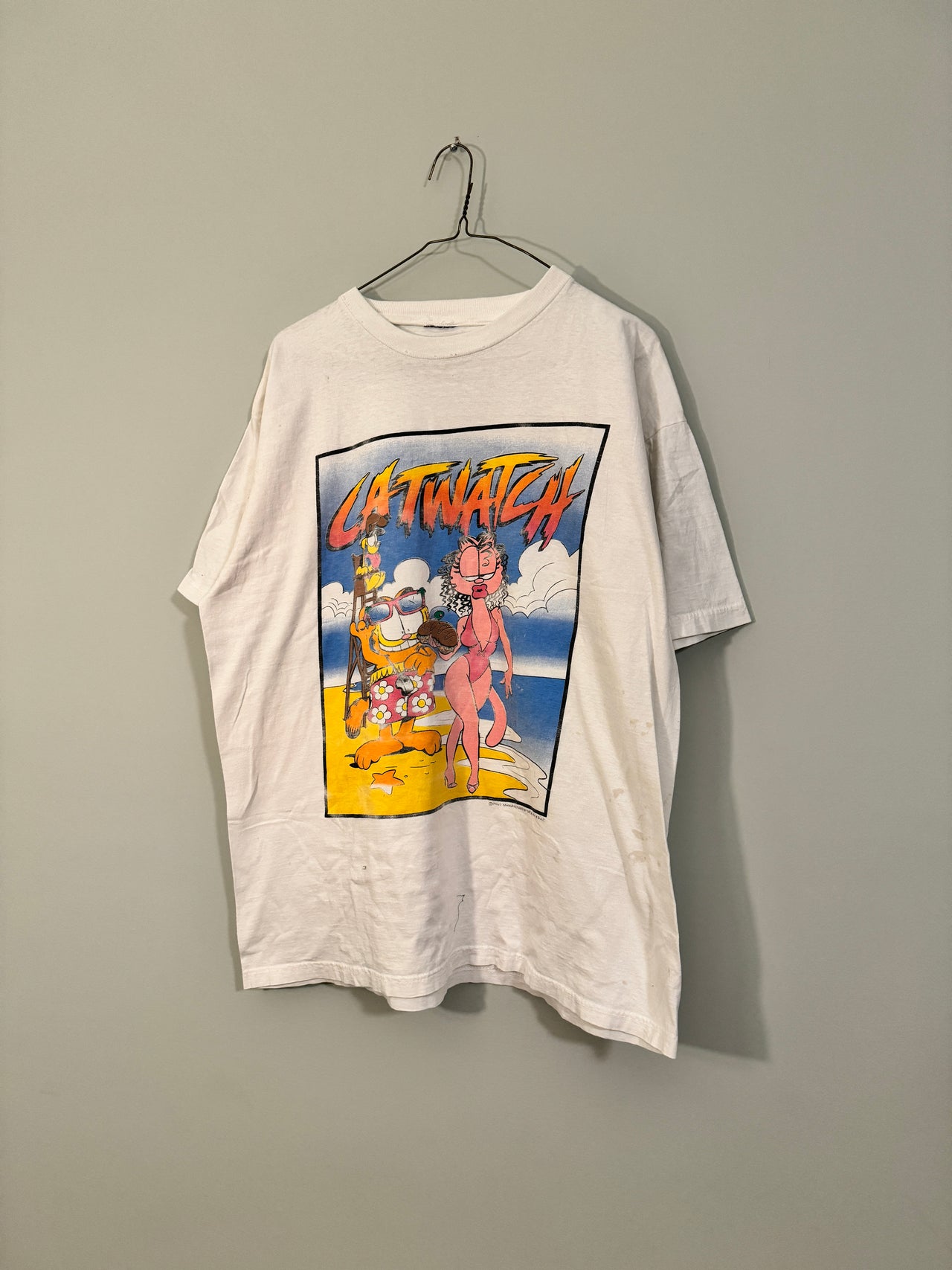 1990s GARFIELD CATWATCH BAYWATCH PARODY TEE