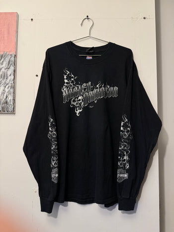 2010s HARLEY DAVIDSON SKULL SMOKE FLAME LONGSLEEVE TEE