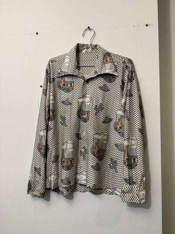 1970s QIANA SILKY NYLON CATCUS COWBOY NOVELTY SHIRT