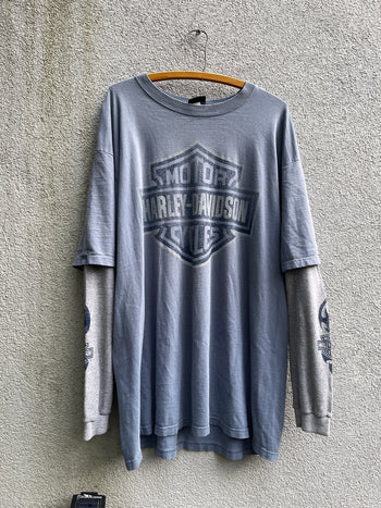 2000s HARLEY DAVIDSON BLUE LOGO THERMAL LONGSLEEVE TEE