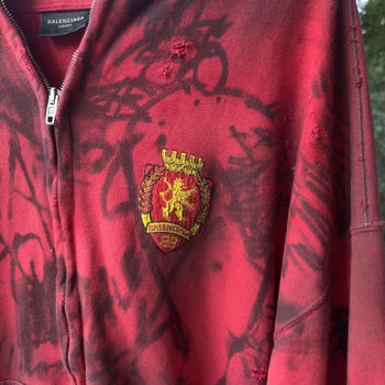 Balenciaga SS23 Mud Show Red Skater Zip Up Hoodie