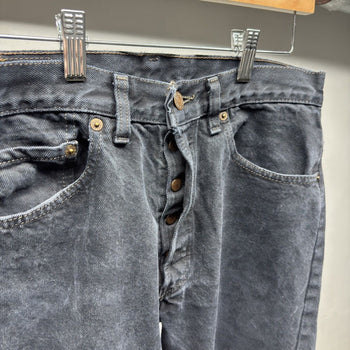 1990s Levi's 501 Black Distressed Cropped Jeans - Made in USA