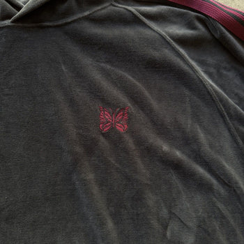 NEEDLES CHARCOAL GREY EMBROIDERED VELOUR TRACK HOODIE