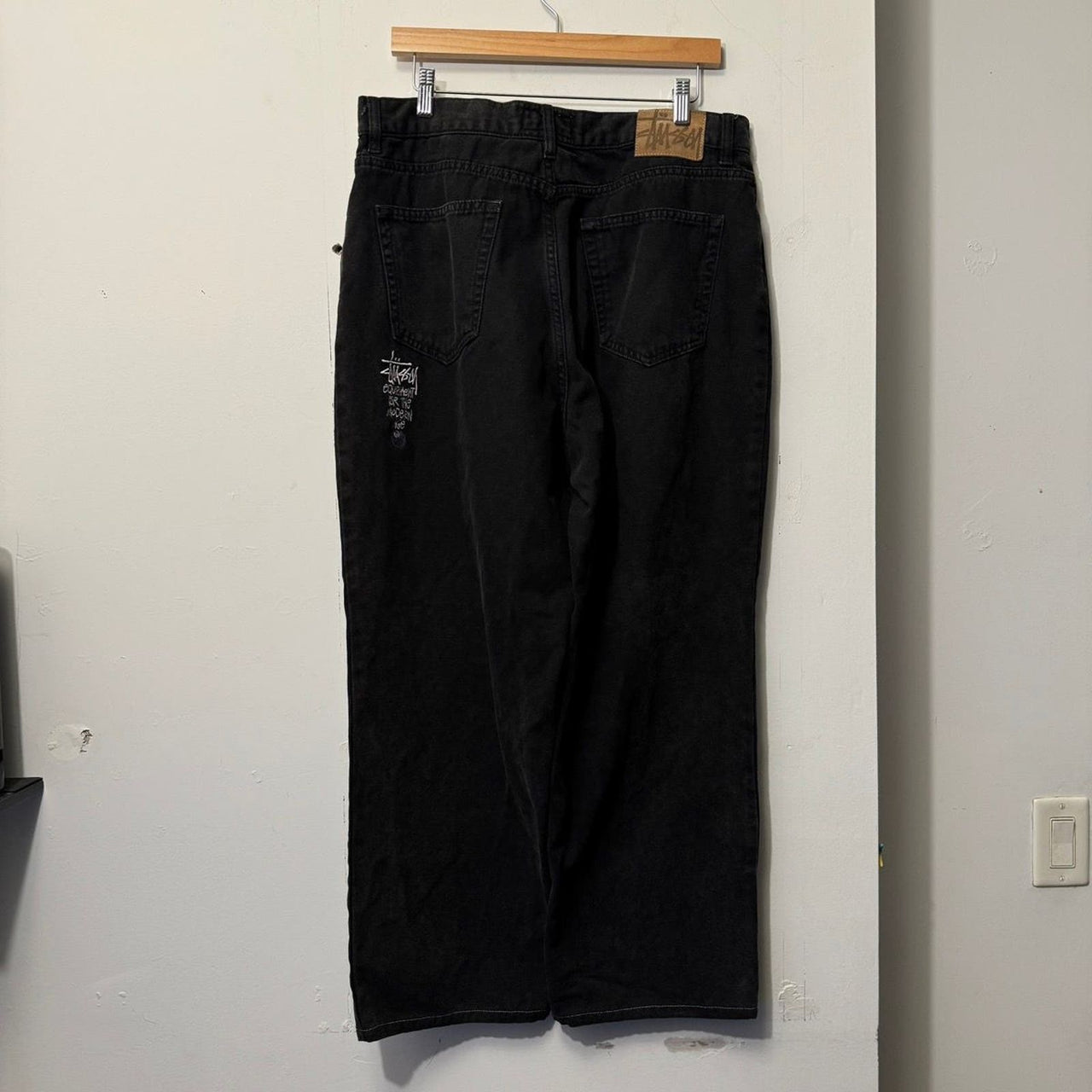 STUSSY WASHED CANVAS BLACK 8 BALL BIG OL' JEANS