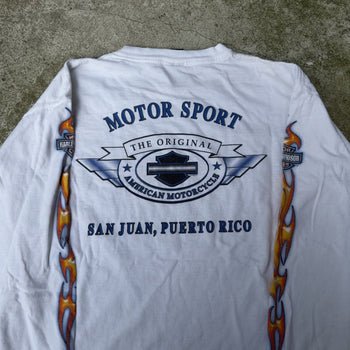 2000S HARLEY DAVIDSON FLAME LOGO WHITE LONGSLEEVE TEE